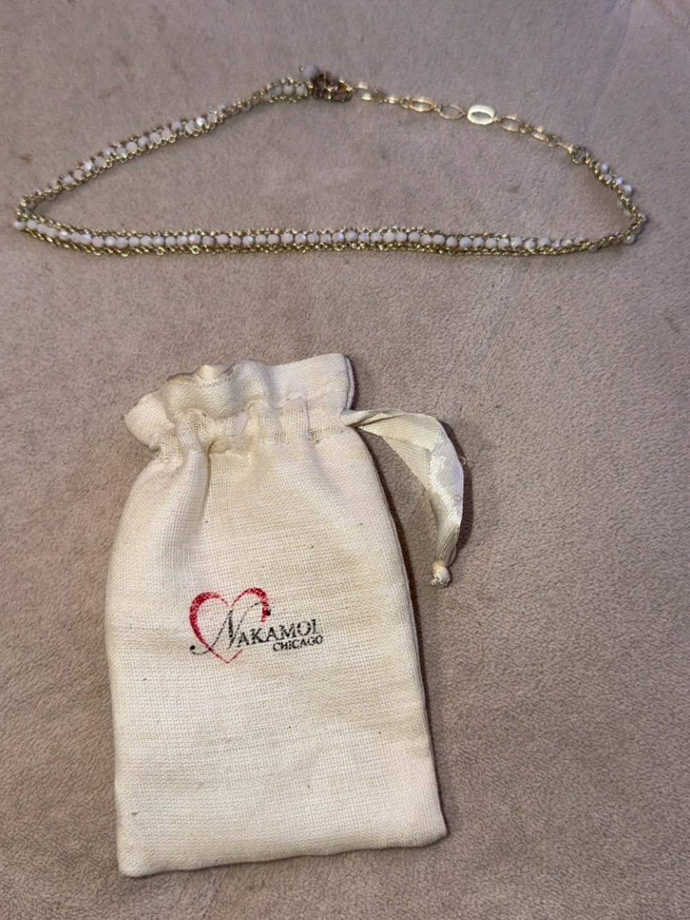 Nakamol Ivory Beaded Gold Chain Choker Necklace